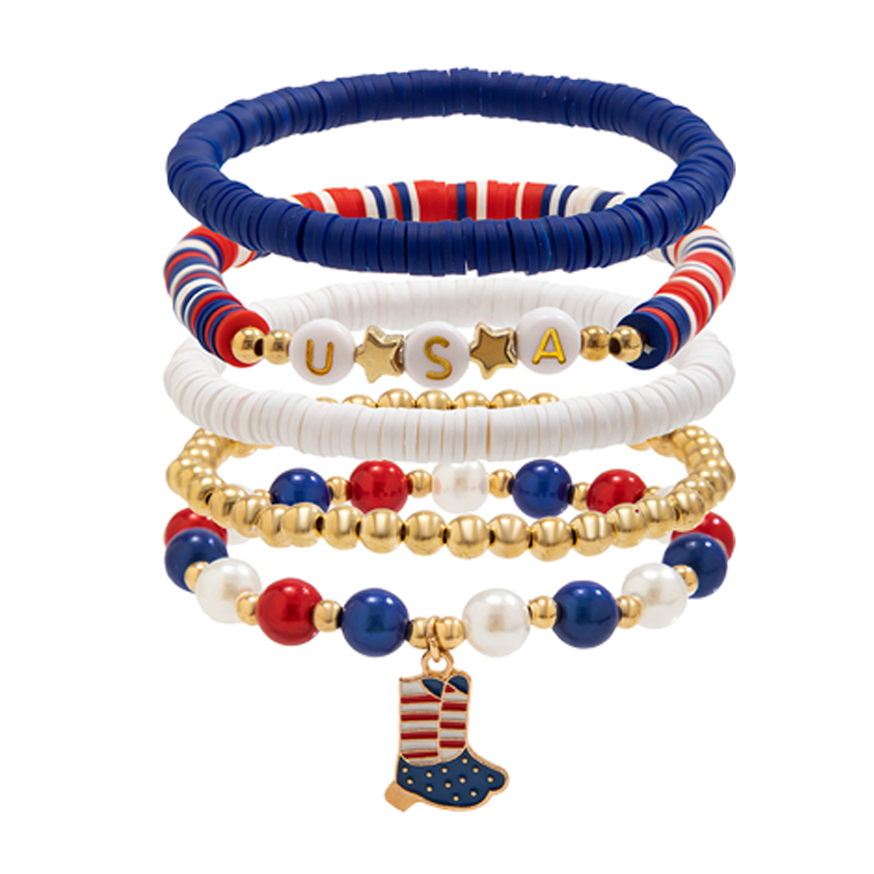 Five Piece Patriotic Bracelet Stack — view 2
