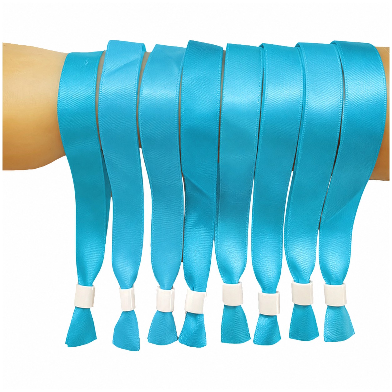 Polyester Ribbon Event Wristband — Cyan Blue
