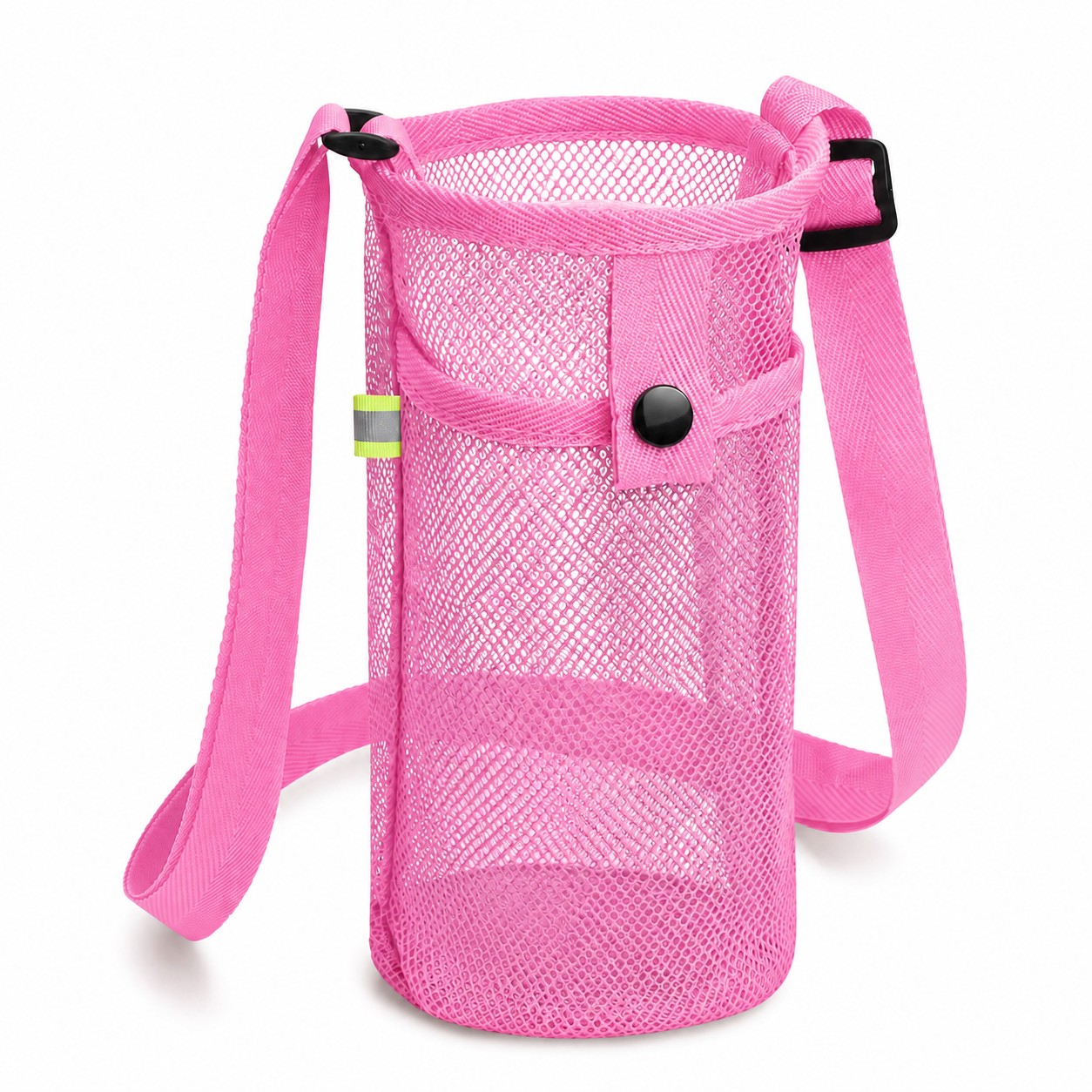 Mesh Water Bottle Holder With Strap — Pink