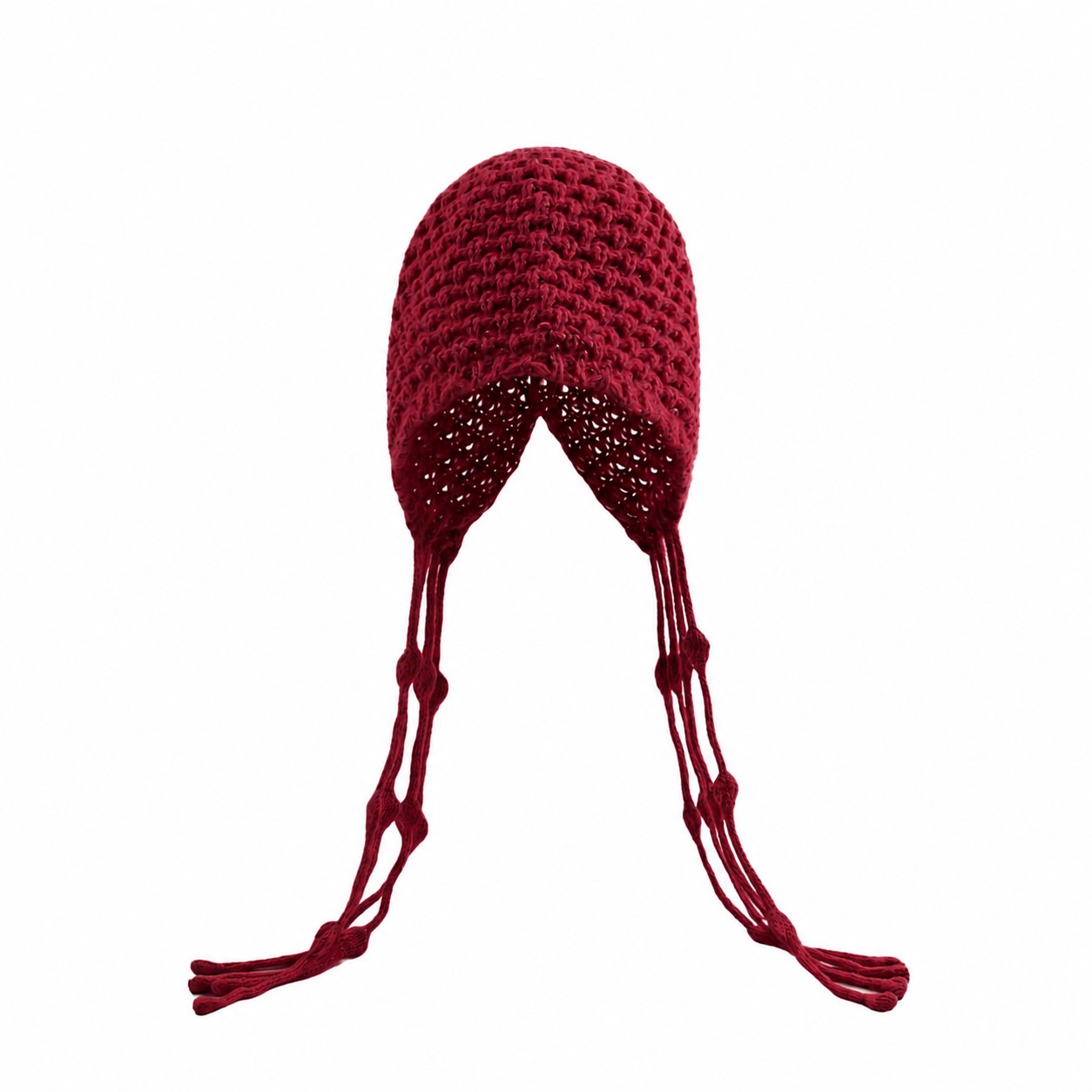 Polyester Crochet Tassel Beanie — Wine Red