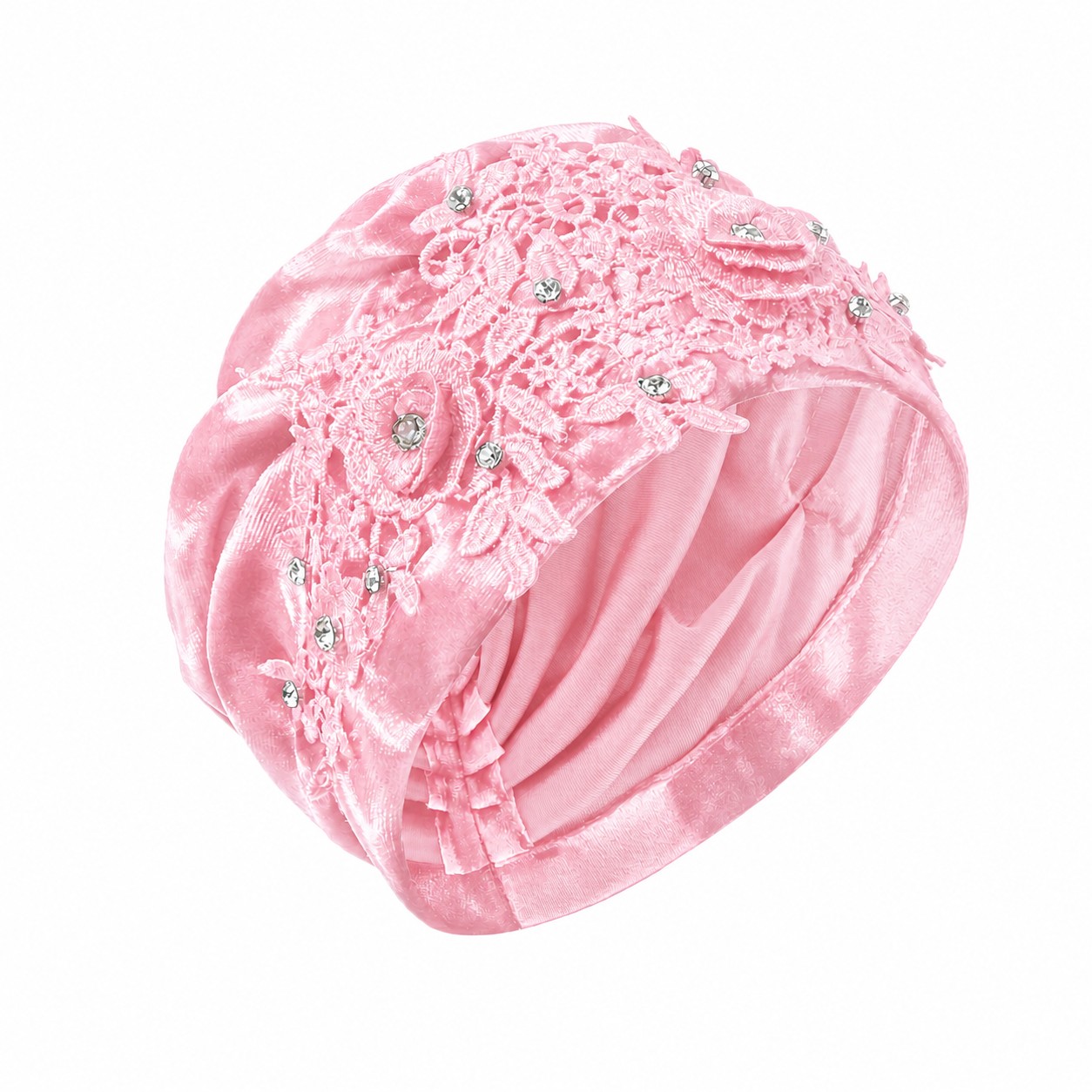 Velvet Lace Flower Turban Hat — Light Pink