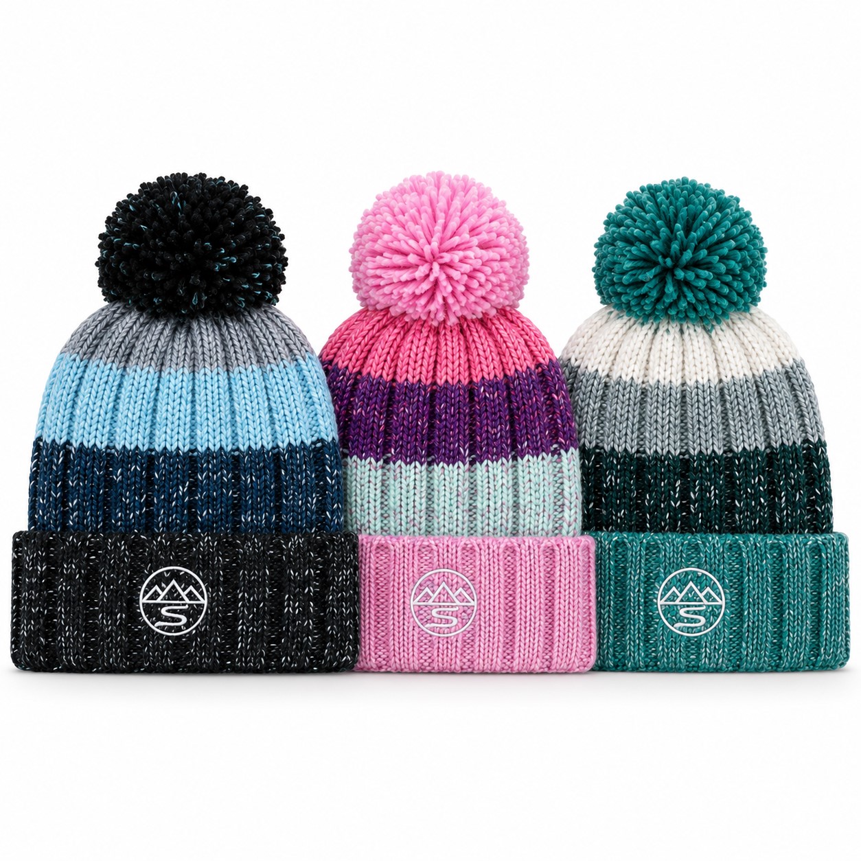 Colorblock Acrylic Pompom Beanie