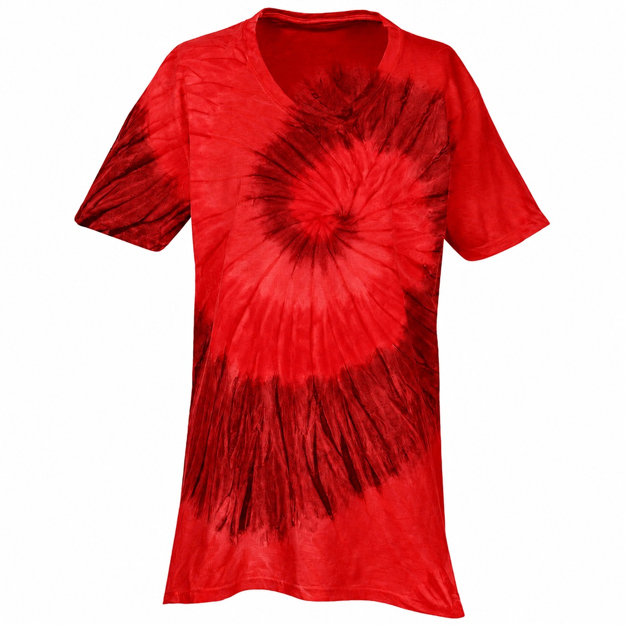 Swirl Tie Dye Cotton V Neck Shirt — Red