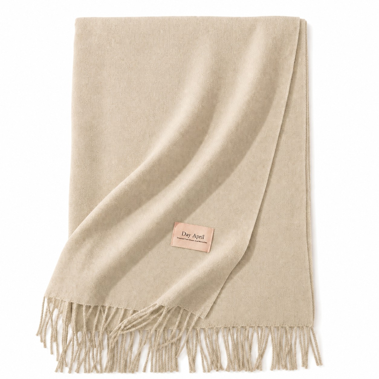 Faux Cashmere Fringed Bandanna Scarf — Linen Beige
