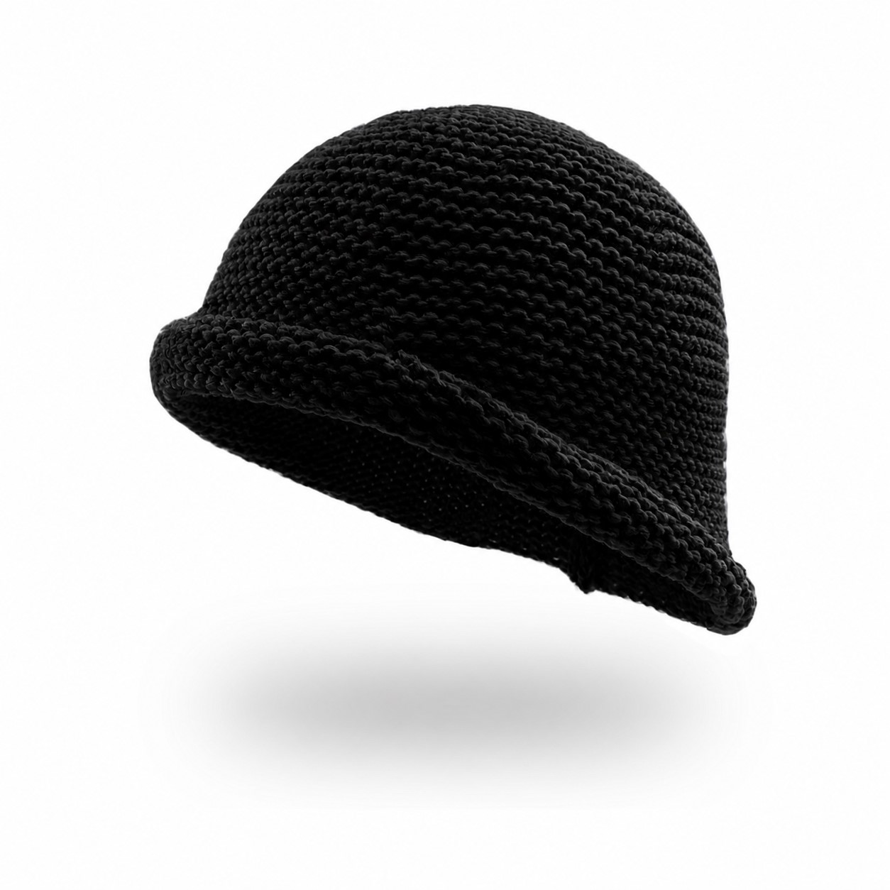 Wool Blend Rolled Cuff Bucket Hat — Black