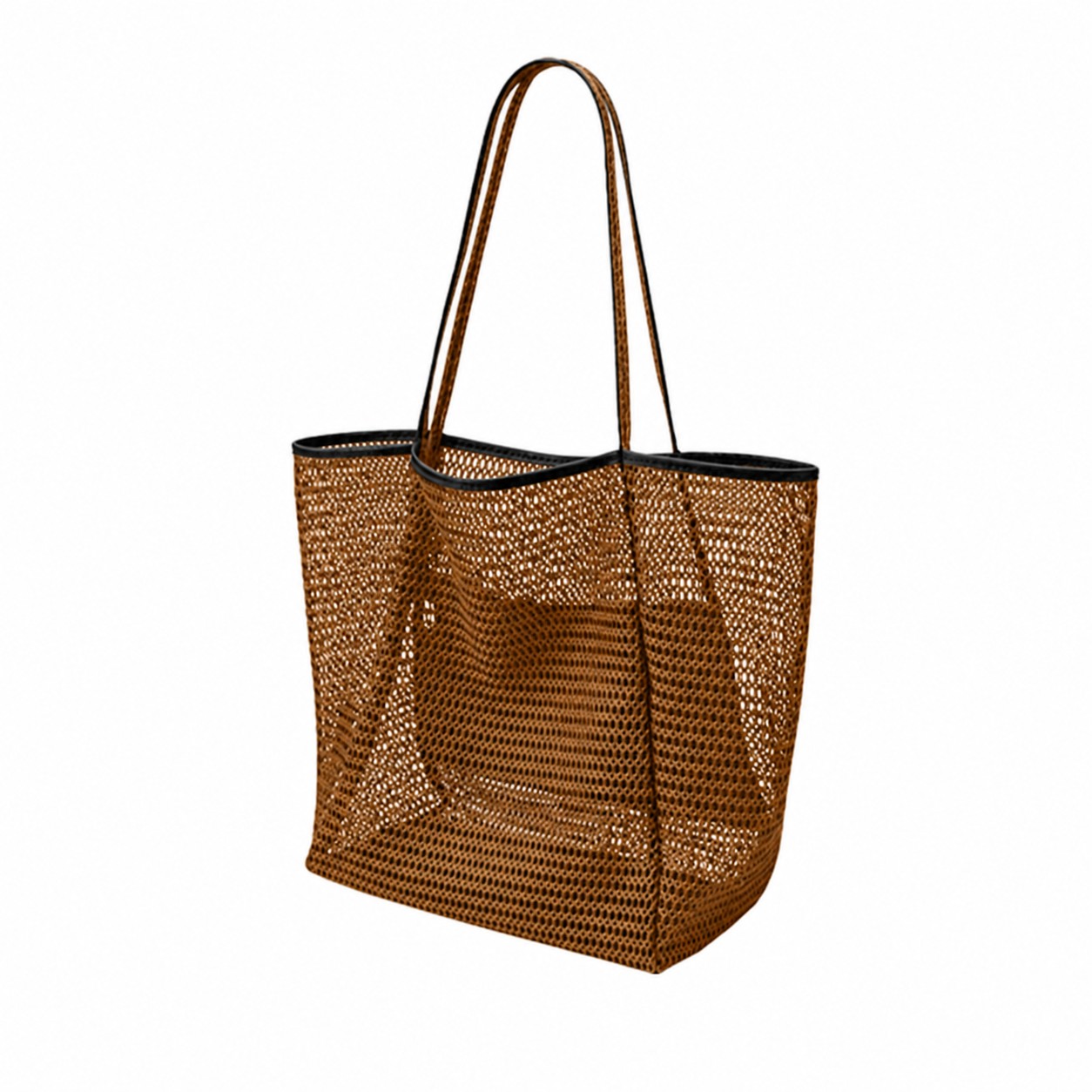 Nylon Mesh Beach Tote Bag — Brown
