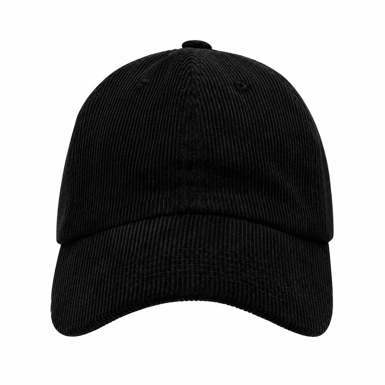 Corduroy Six Panel Crown Cap — Black