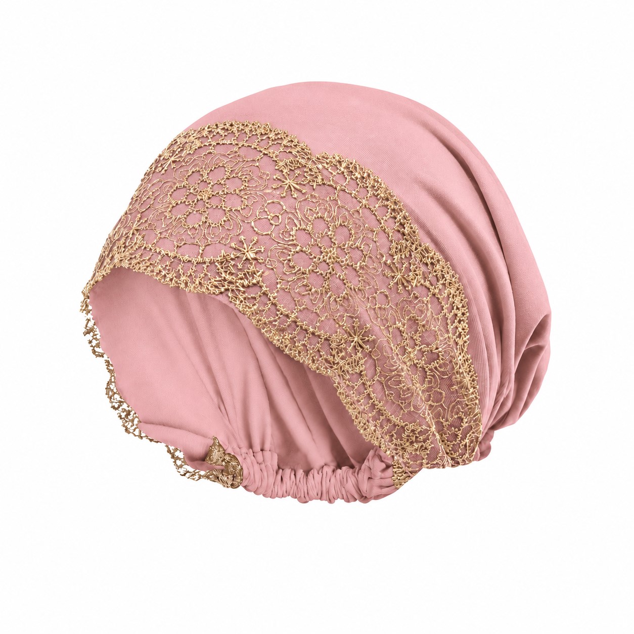 Lace Trim Polyester Turban Hat — Nude Pink
