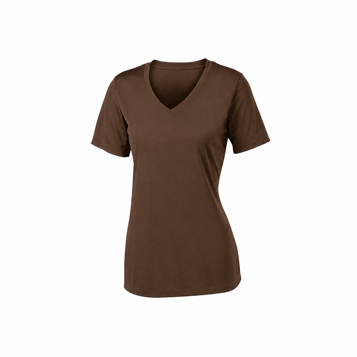Ladies Polyester V Neck Athletic Tee — Brown