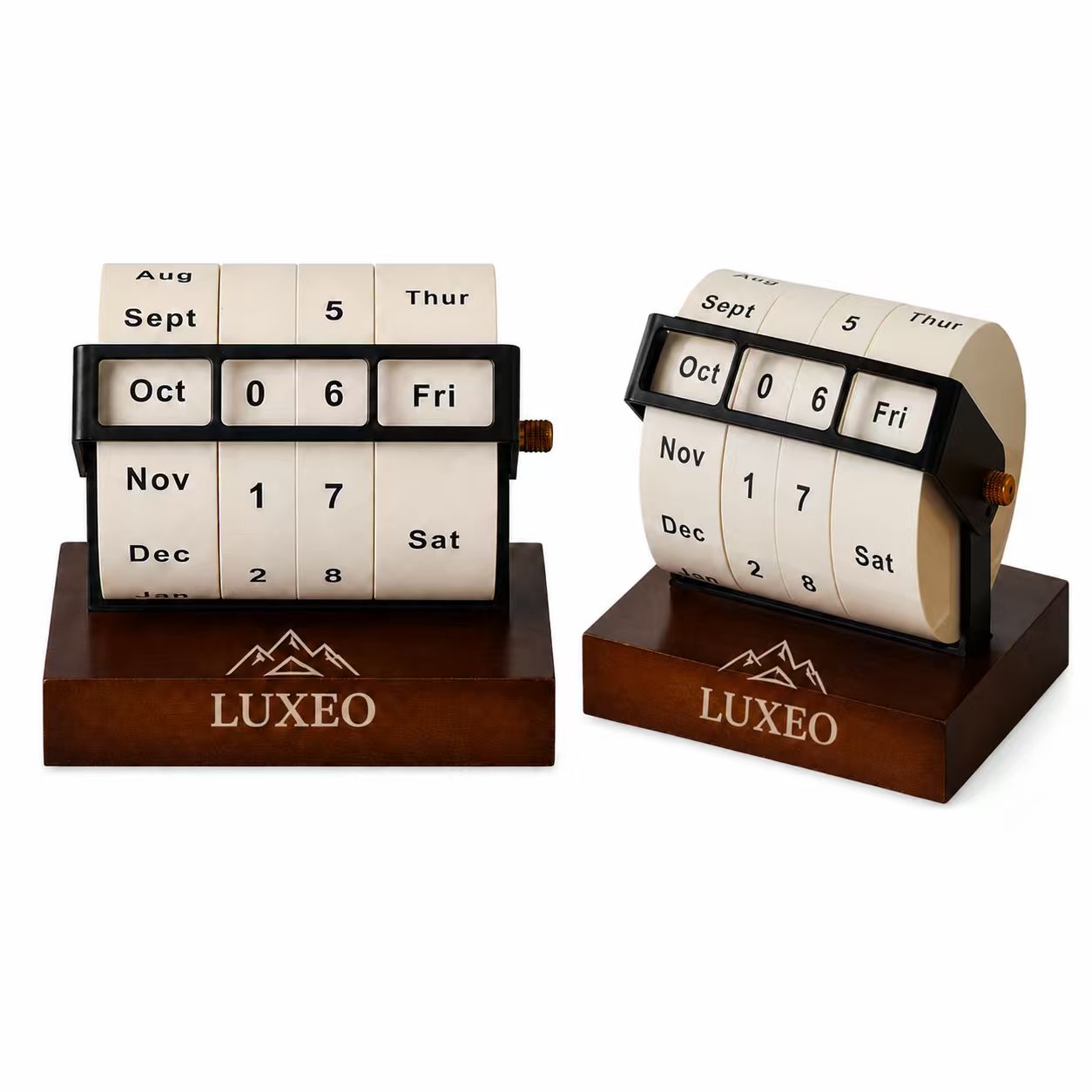 Rotating Wood Base Perpetual Desk Calendar