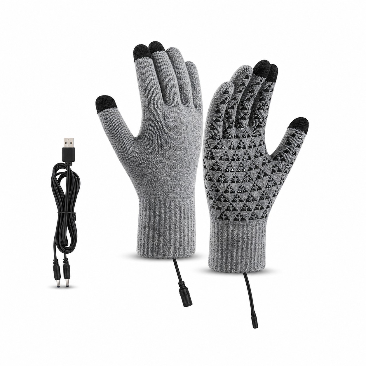 USB Heated Fleece Touchscreen Gloves — Gray