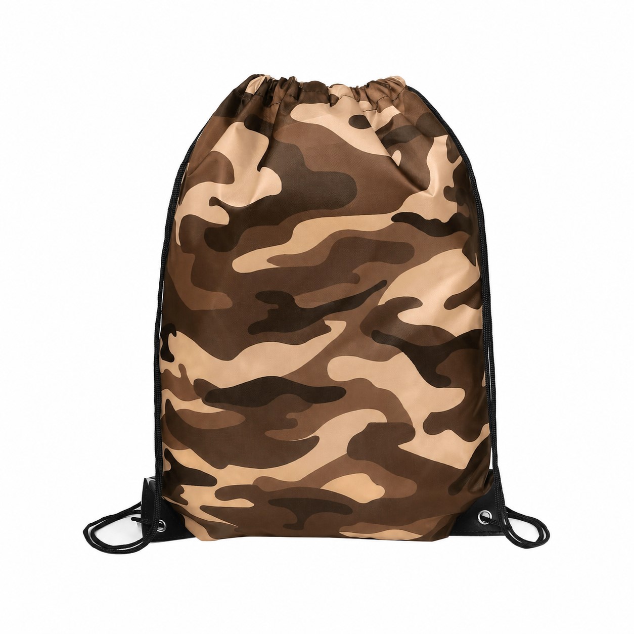 Structured Bottom Drawstring Bag — Brown