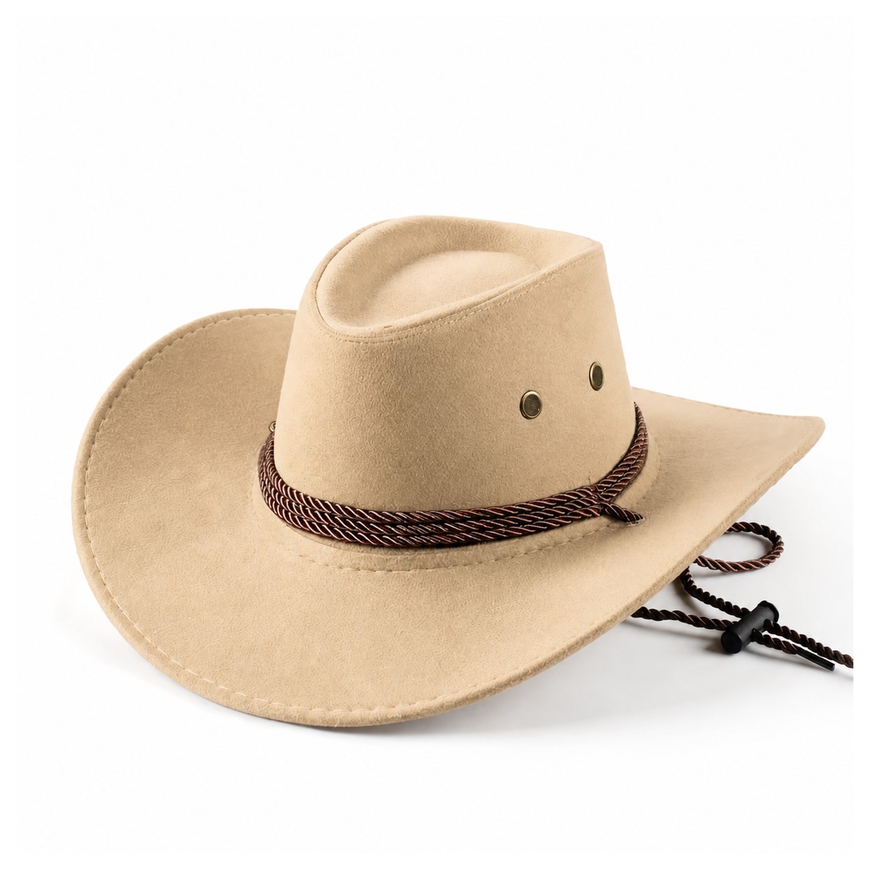 Suede Cowboy Hat With Chin Strap — Beige