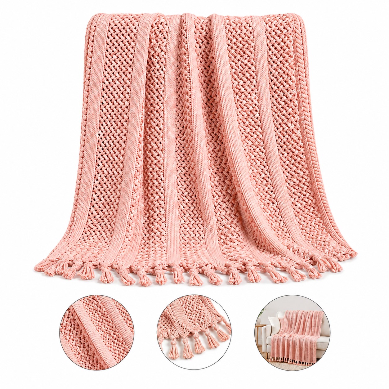 Open Weave Acrylic Cable Knit Throw