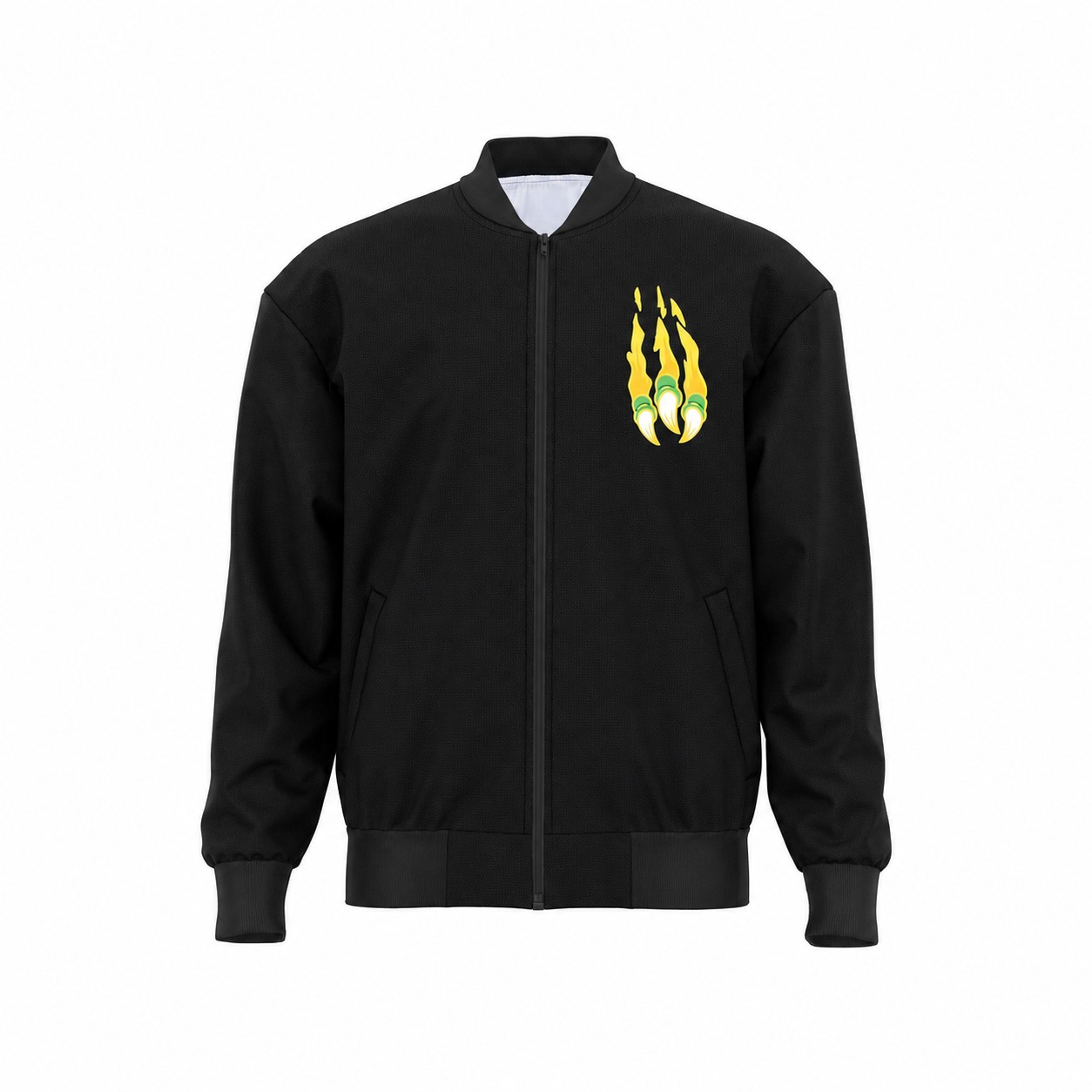 Polyester Smooth Surface Bomber Jacket — Black