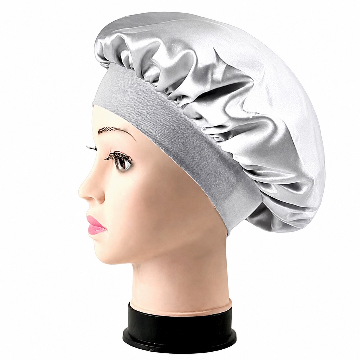 Satin Wide Band Sleep Bonnet — Silver