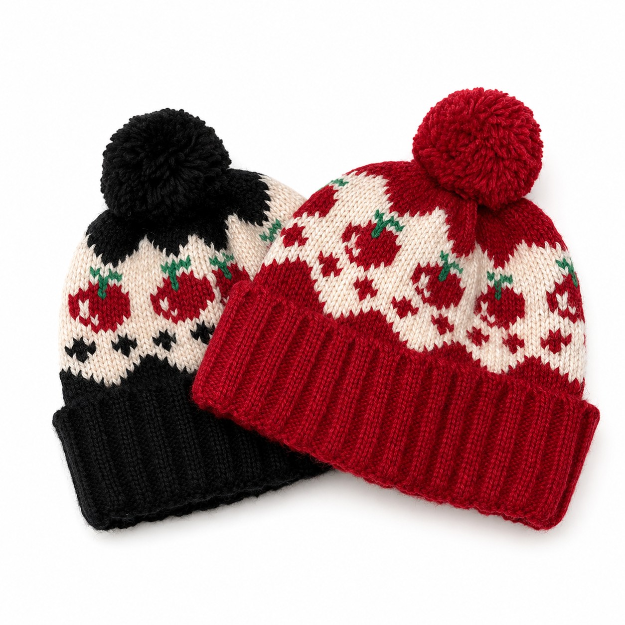 Cherry Pattern Wool Blend Beanie