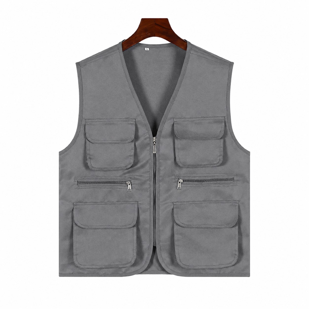Zippered Multi Pocket Outdoor Vest — Gray