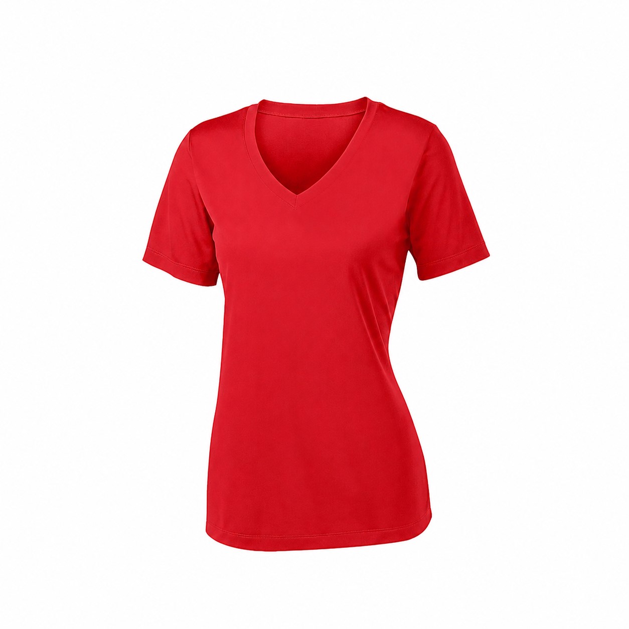 Ladies Polyester V Neck Athletic Tee — Red