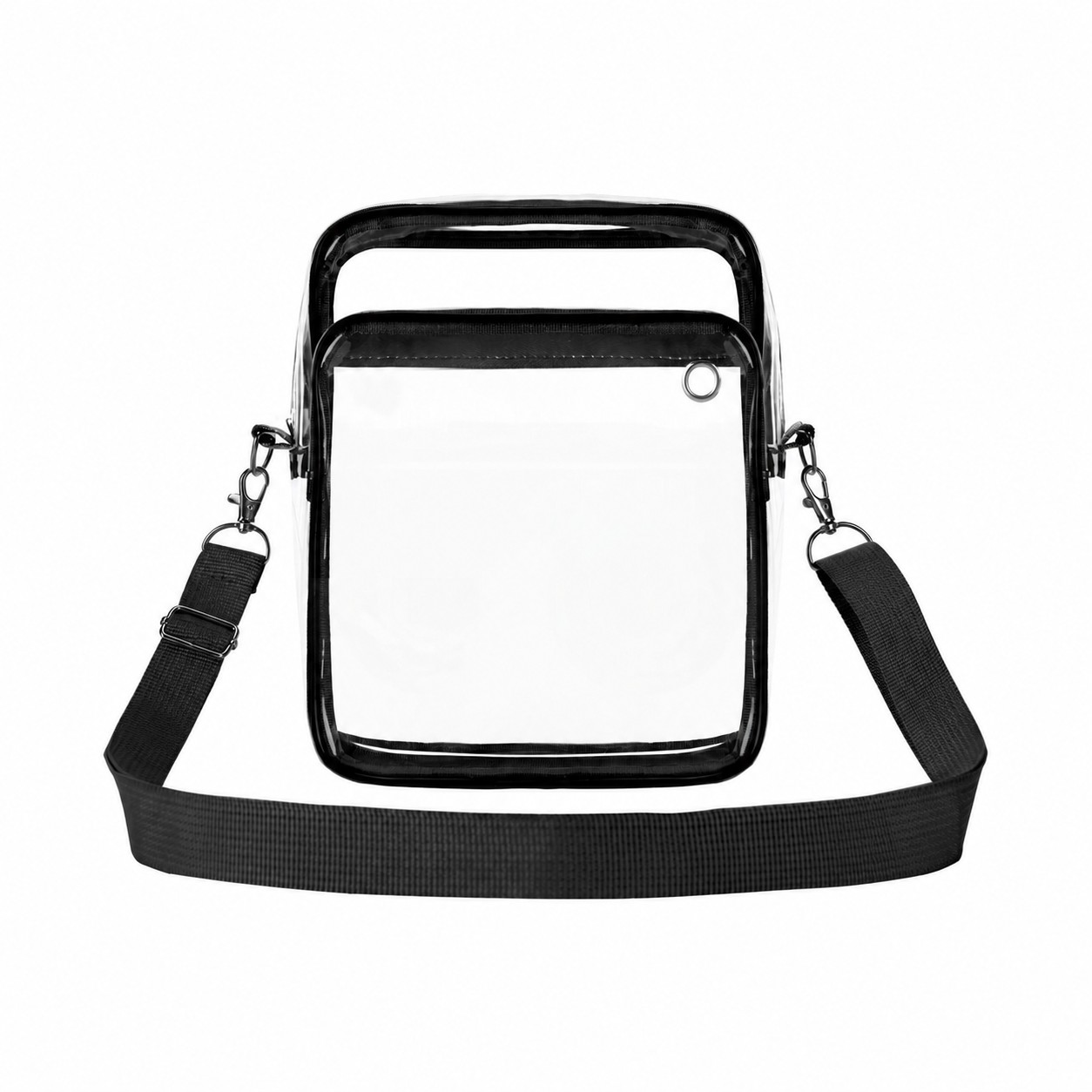 Zippered Storage PVC Crossbody Sling Bag — Clear White/Black