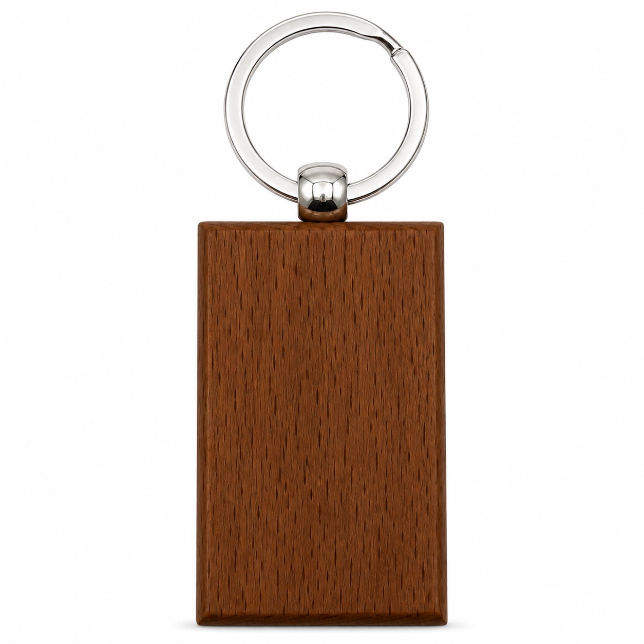 Rectangle Wood Keychain With Ring — Brown