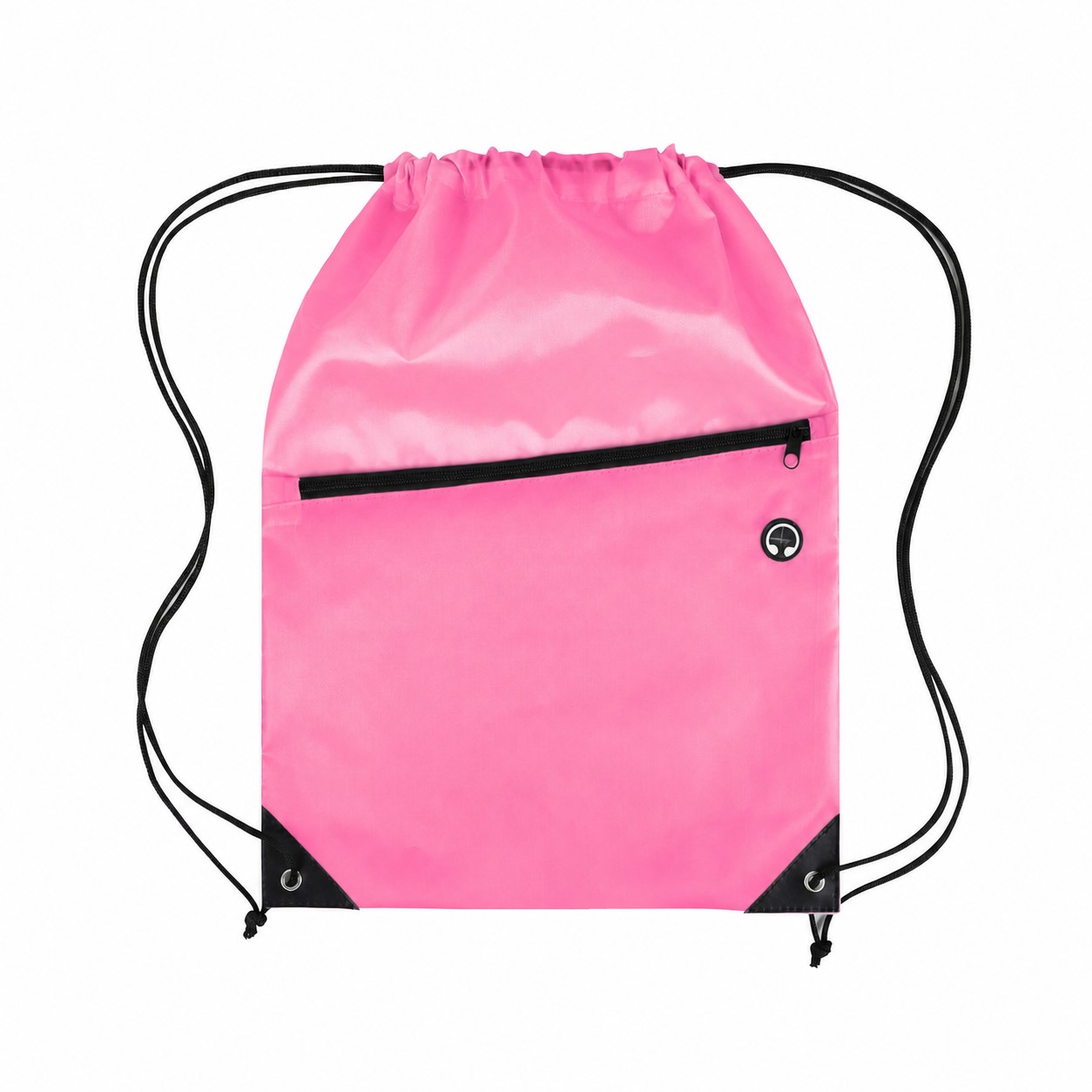 210D Polyester Zippered Drawstring Bag — Pink