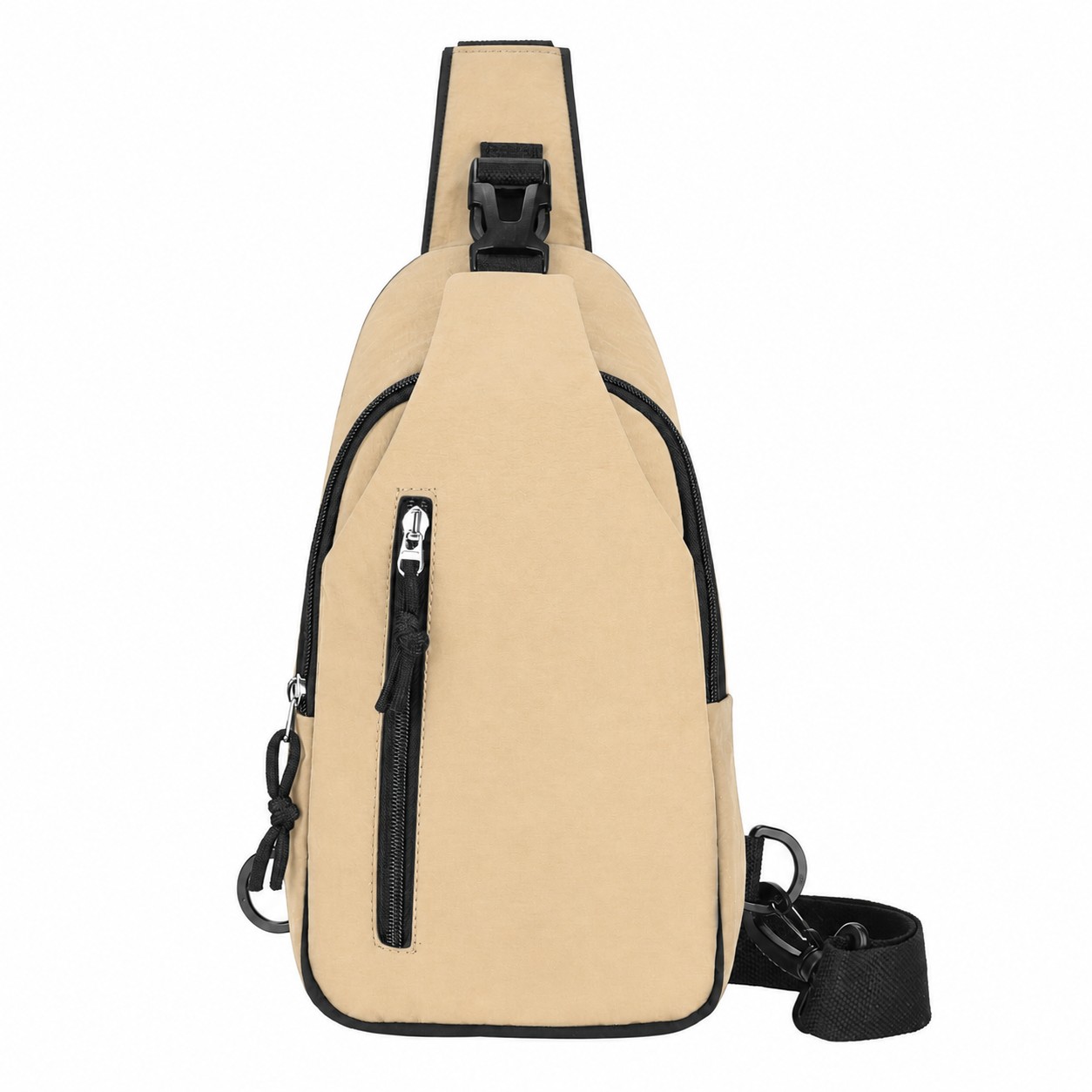 Zippered Storage Crossbody Sling Bag — Beige
