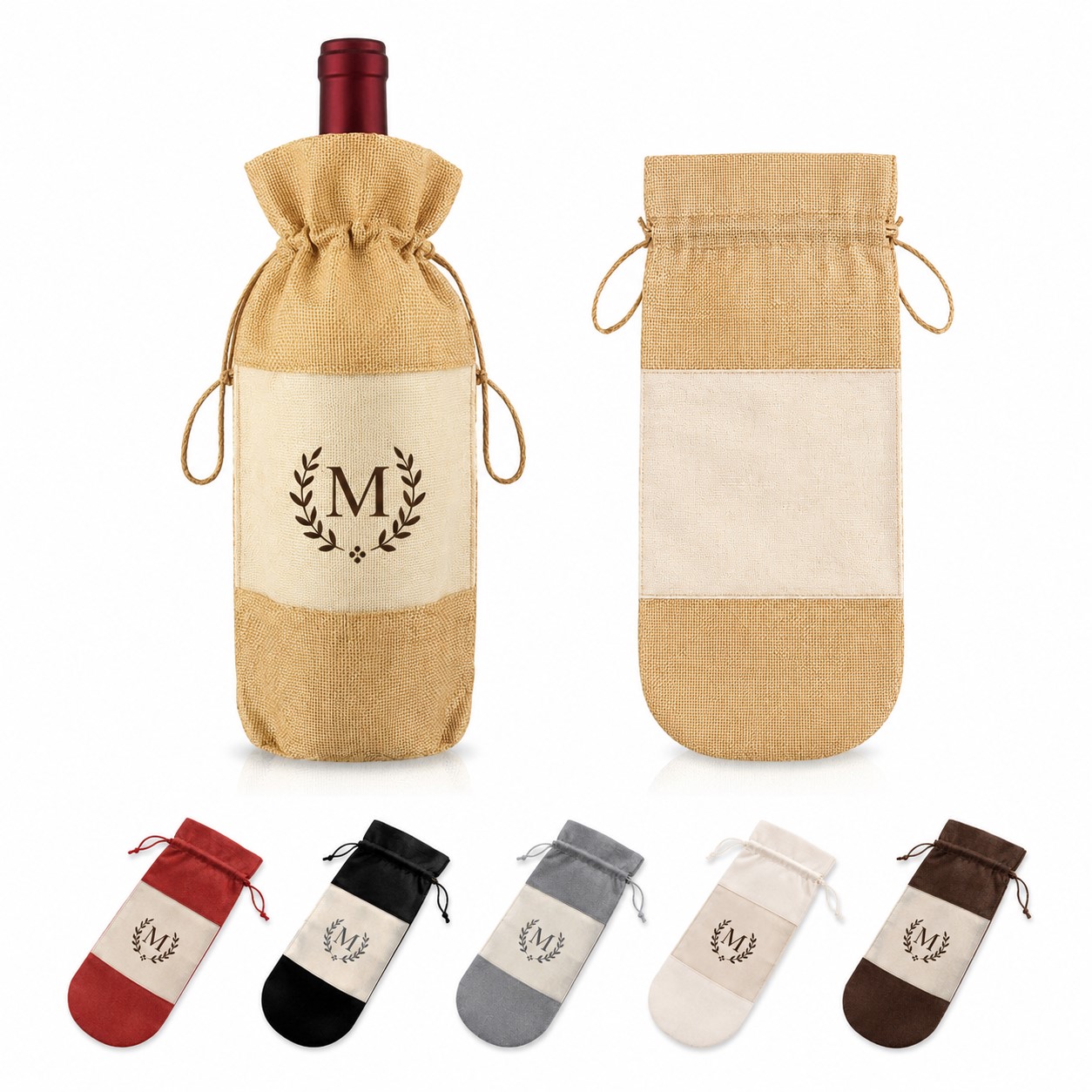 Linen Drawstring Window Wine Bottle Bag