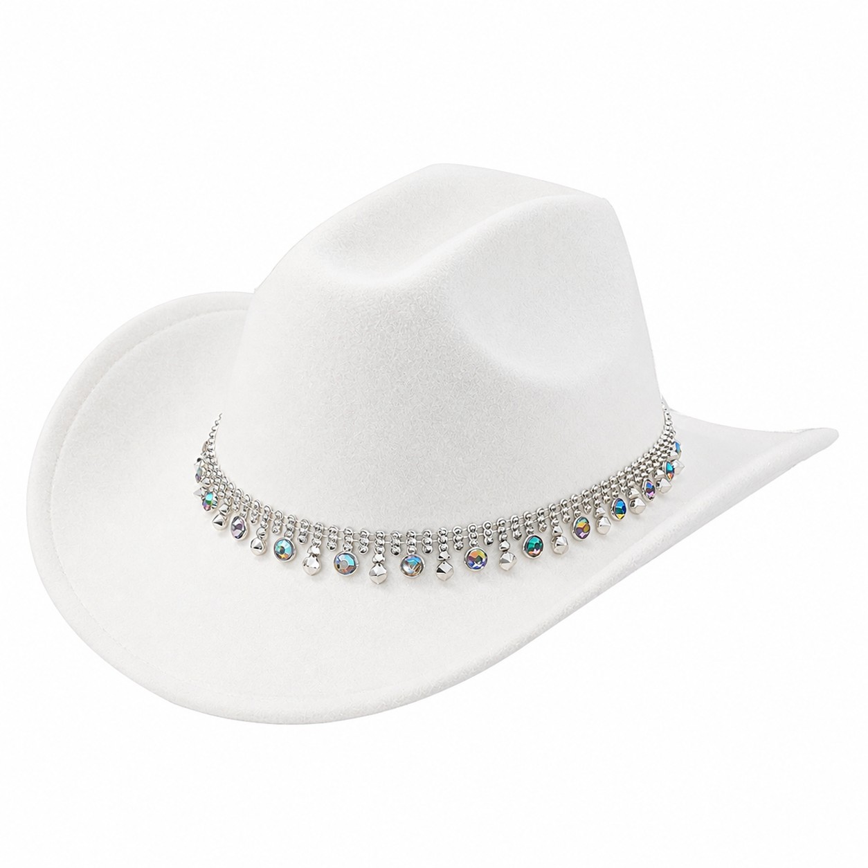 Jeweled Band Polyester Cowboy Hat — White