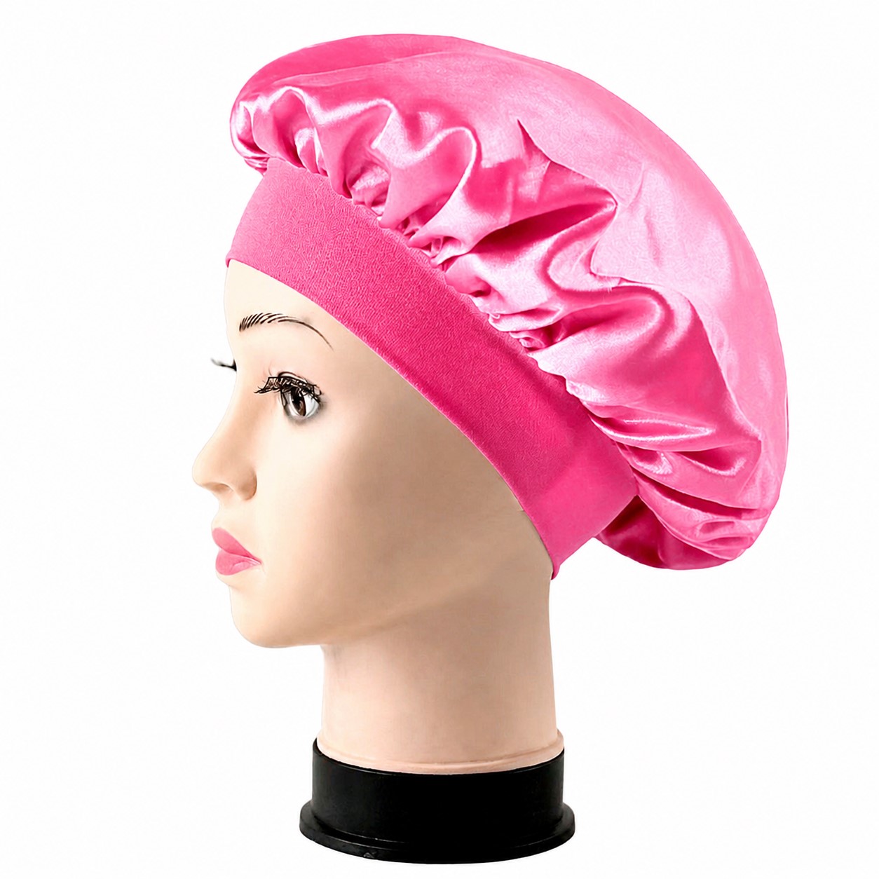 Satin Wide Band Sleep Bonnet — Pink