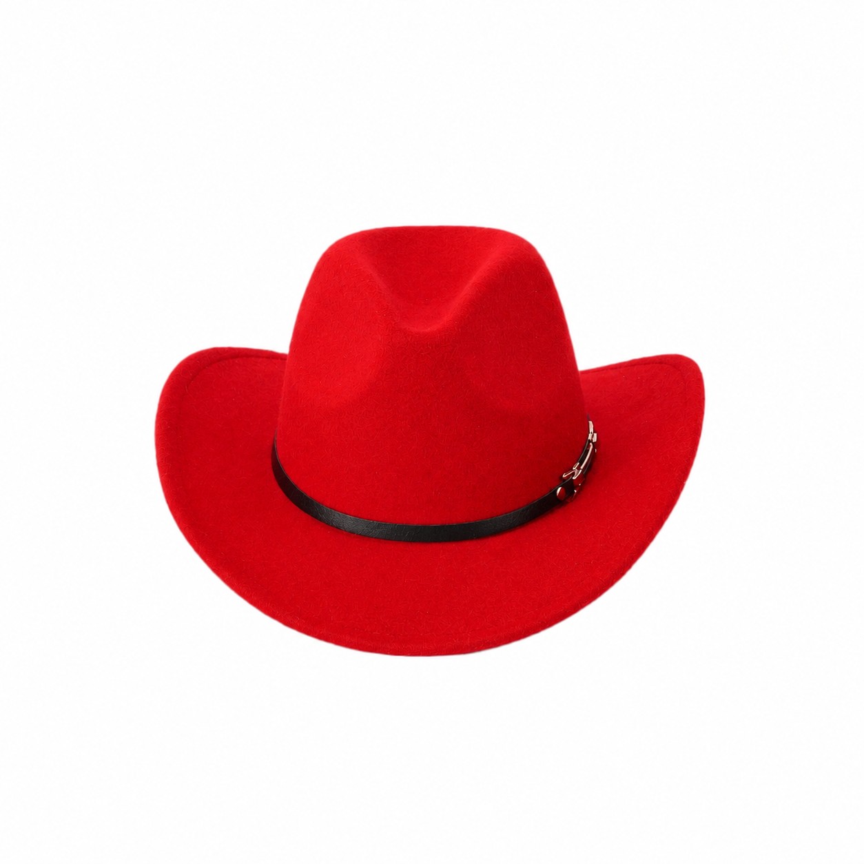 Buckle Trim Polyester Cowboy Hat — Red