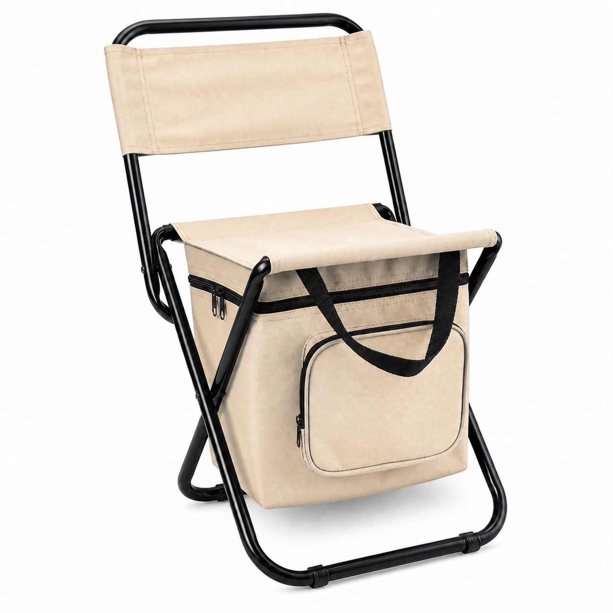 Foldable Cooler Fishing Chair With Backrest — Beige