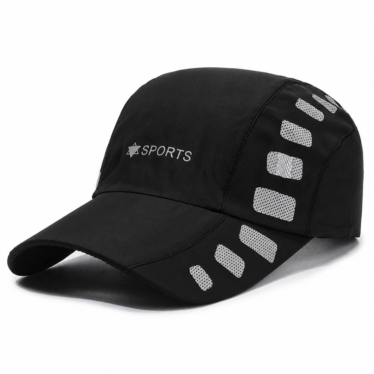 Vented Polyester Running Cap — Black