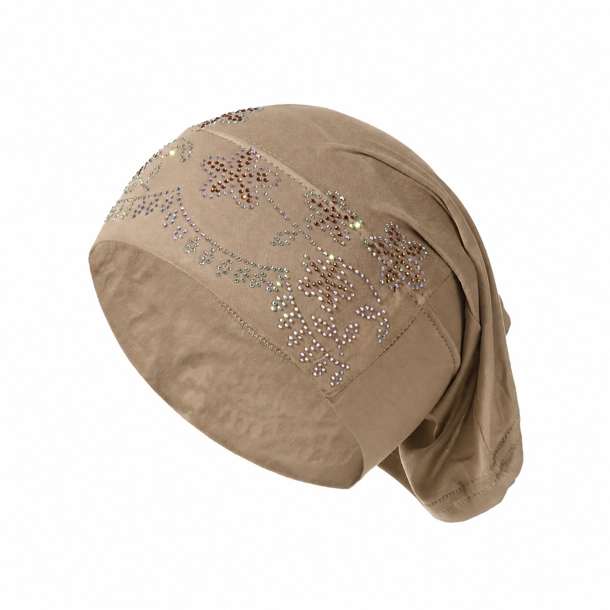 Rhinestone Elastic Turban Head Wrap — Dark Khaki Beige