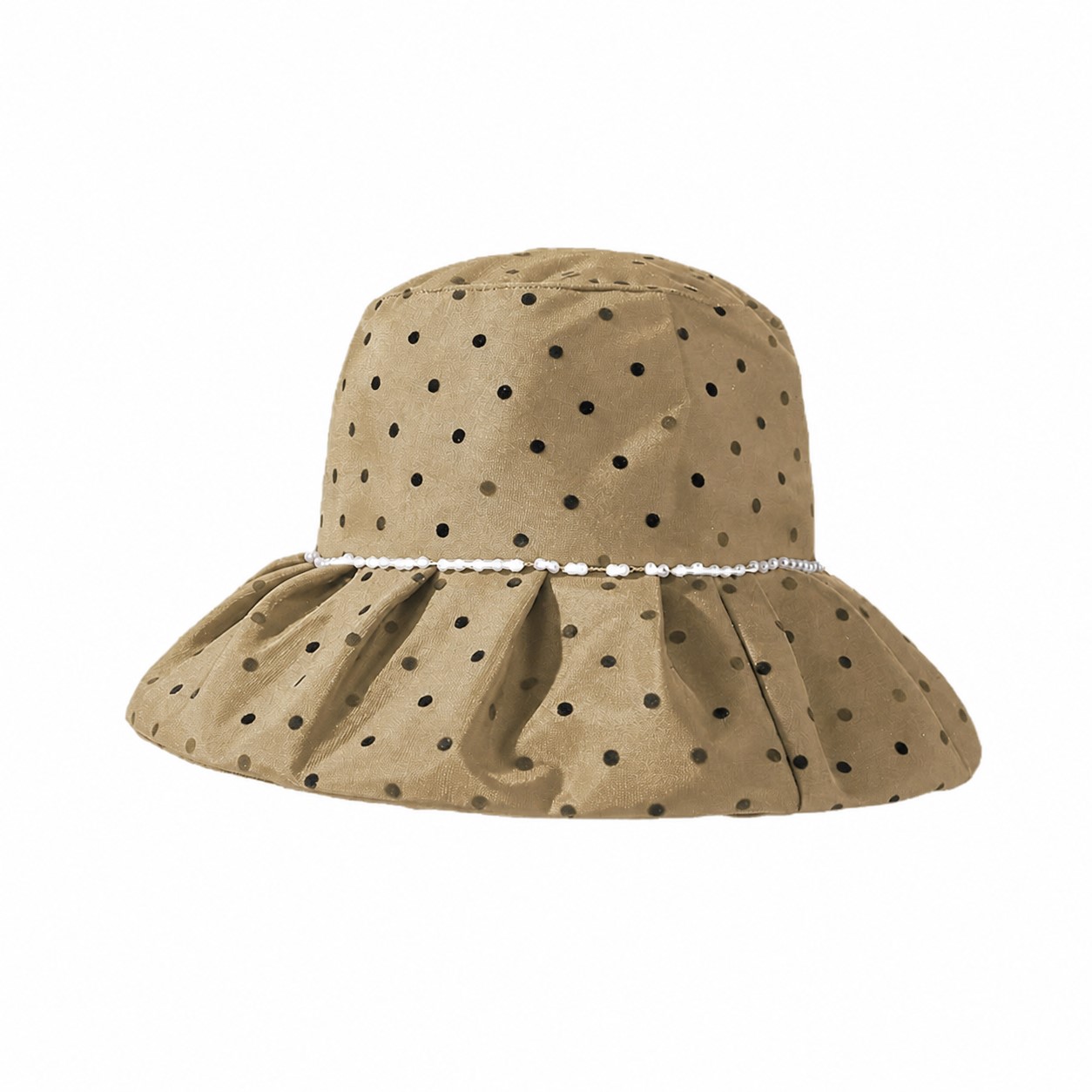 Cotton Blend Pearl Bucket Hat — Dark Khaki Beige