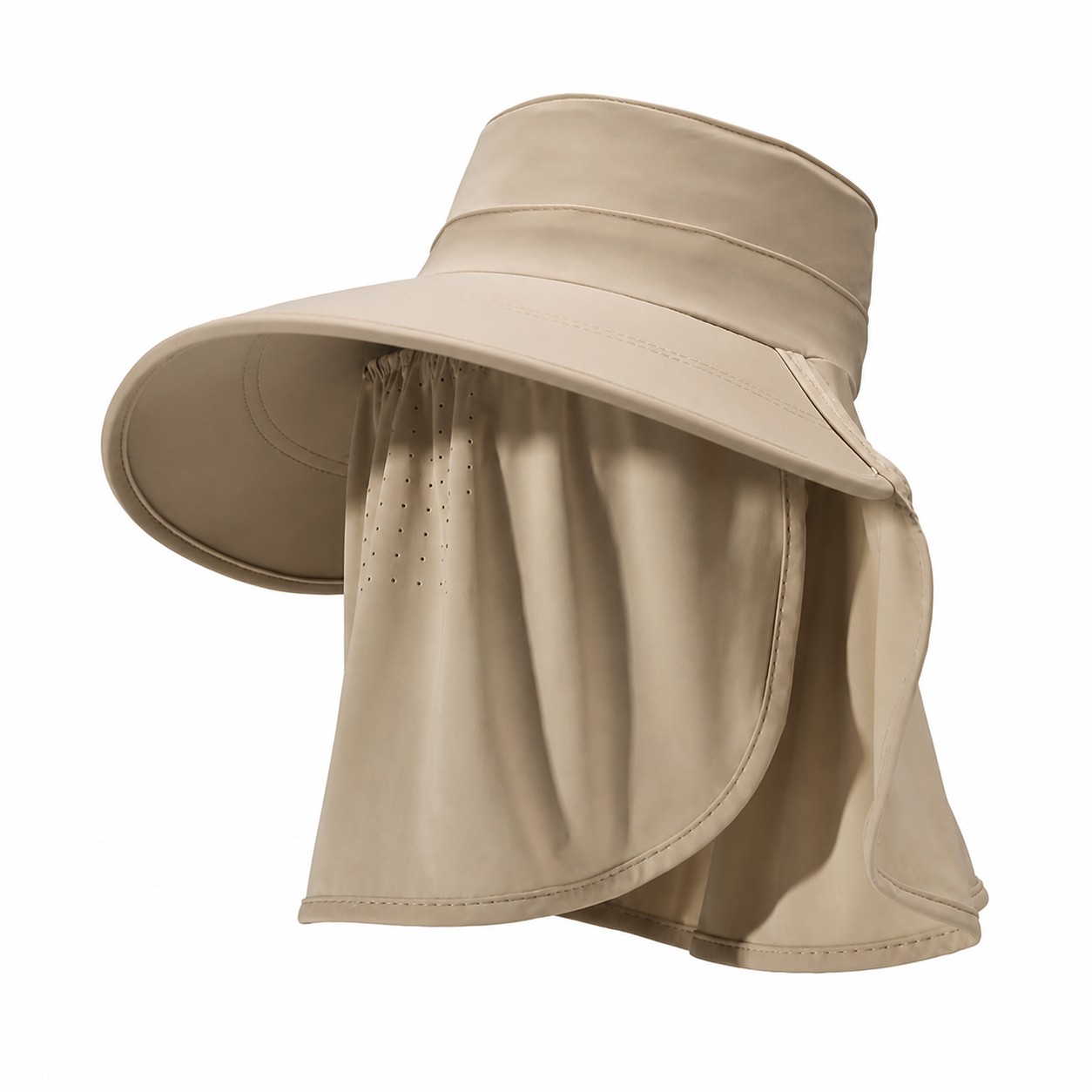 Polyester Face Drape Sun Hat — Khaki Beige