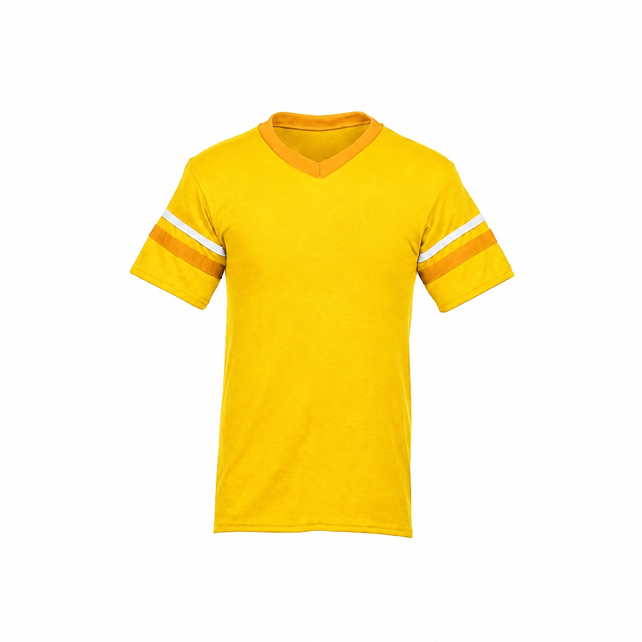 Stripe Trim Cotton Polyester V Neck Shirt — Yellow