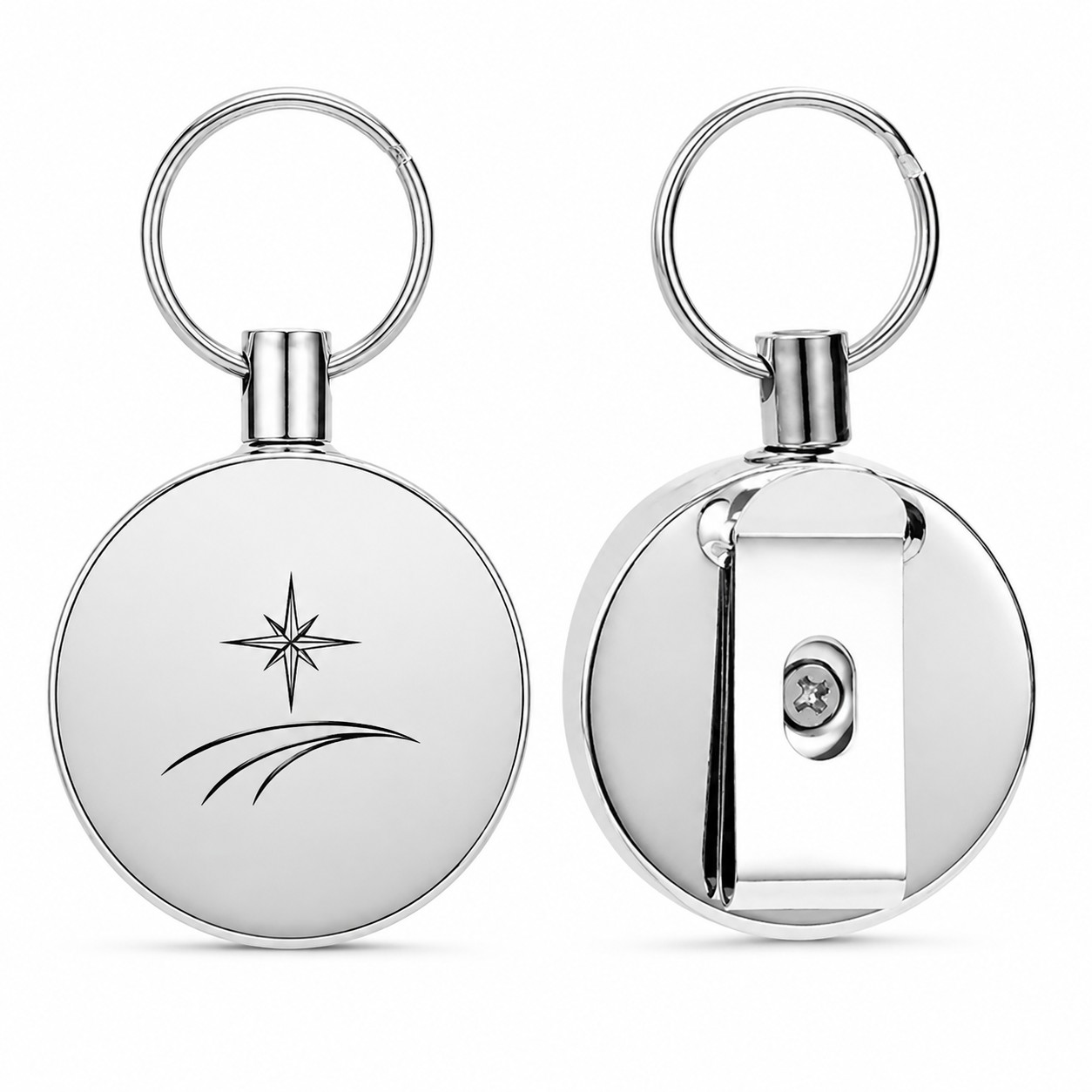 Circular Metal Retractable Key Holder With Clip — view 1