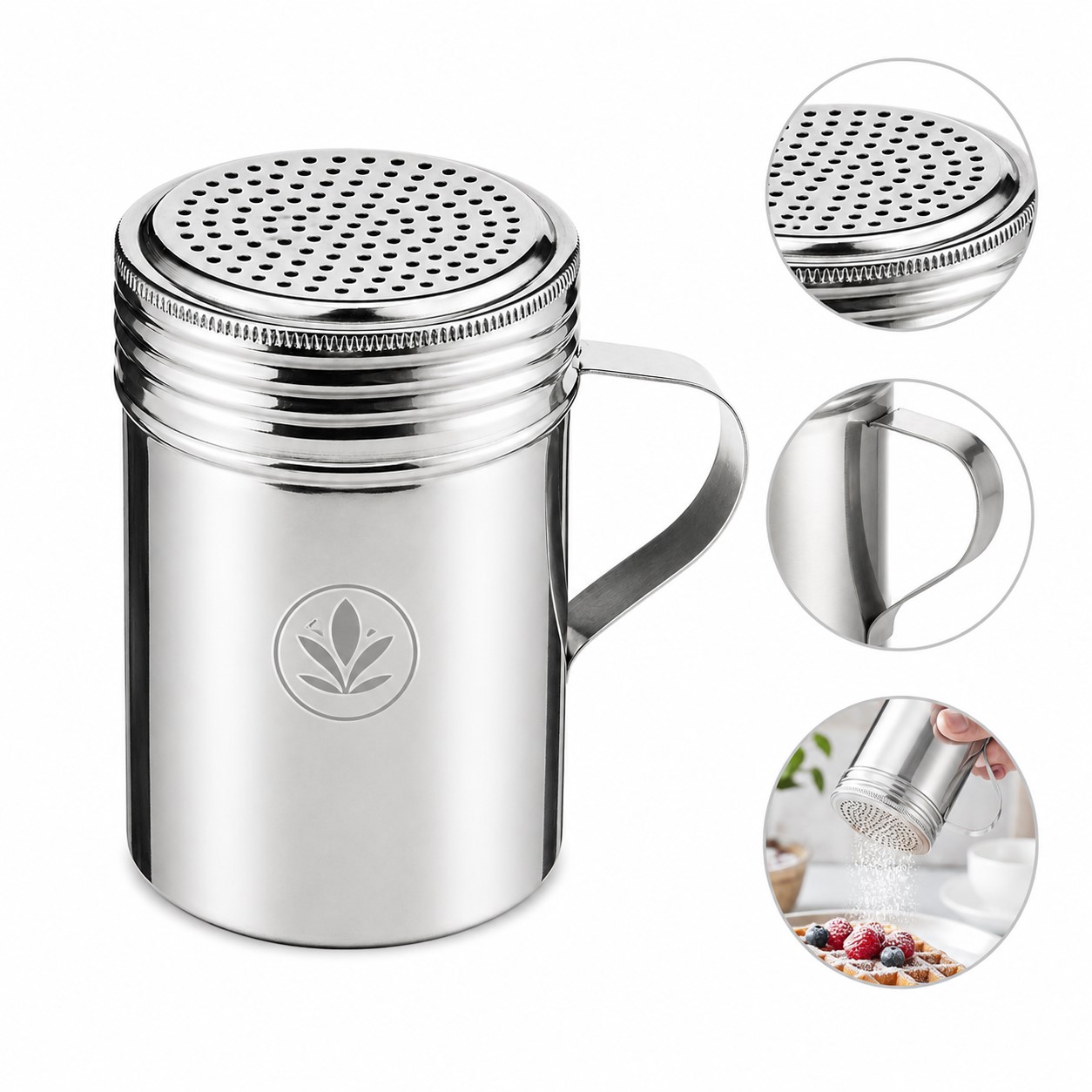 Handled Stainless Steel Powder Shaker