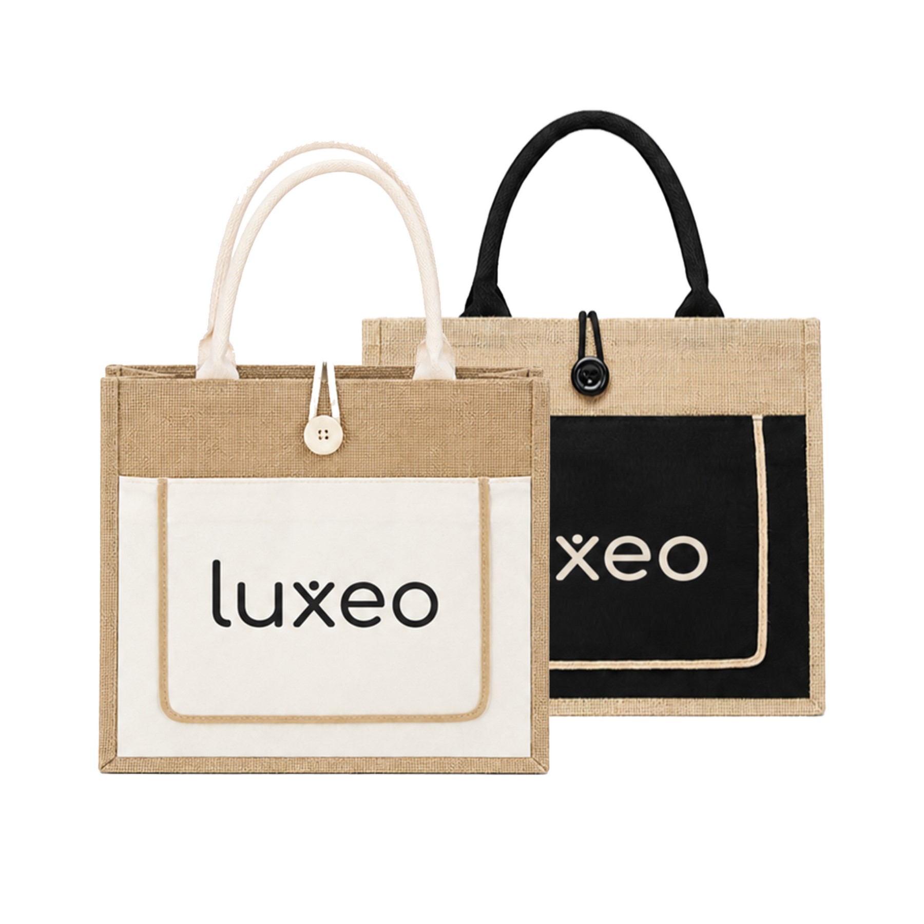 Jute Canvas Front Pocket Tote Bag