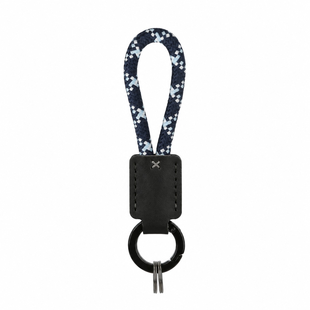 Braided Rope Leather Keychain — Black
