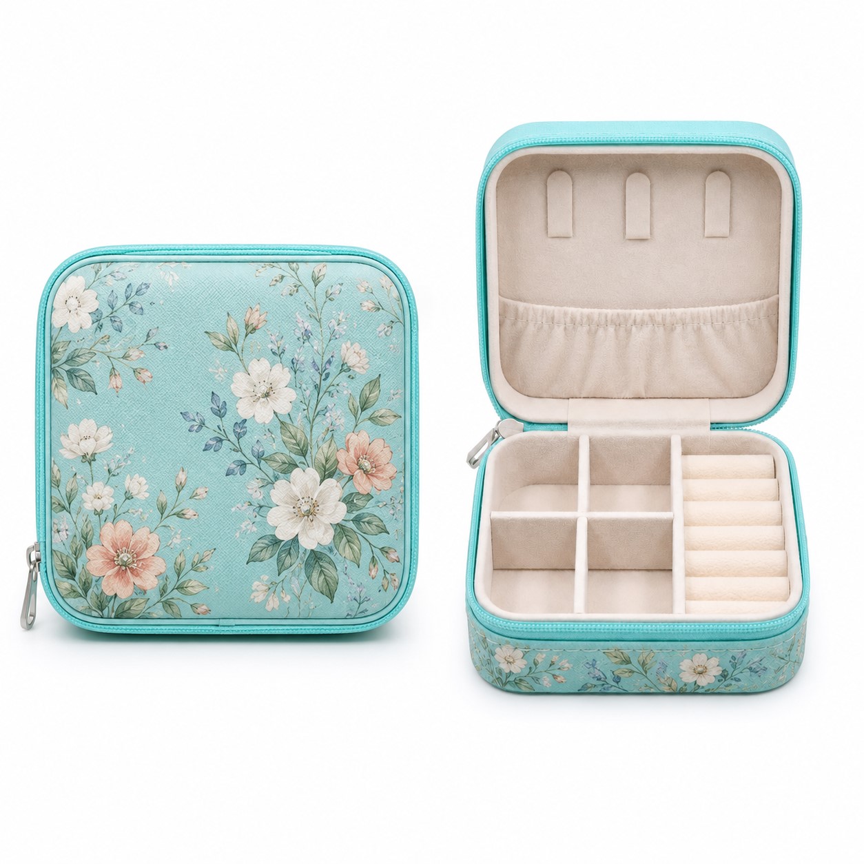Faux Leather Travel Jewelry Organizer With Dividers
