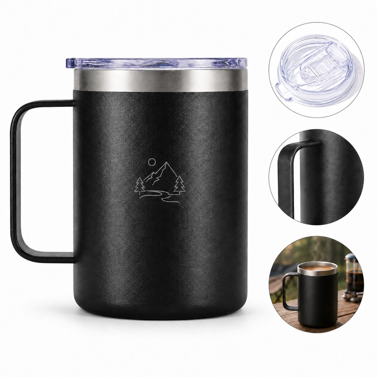 Black Handled Insulated Stainless Steel Mug