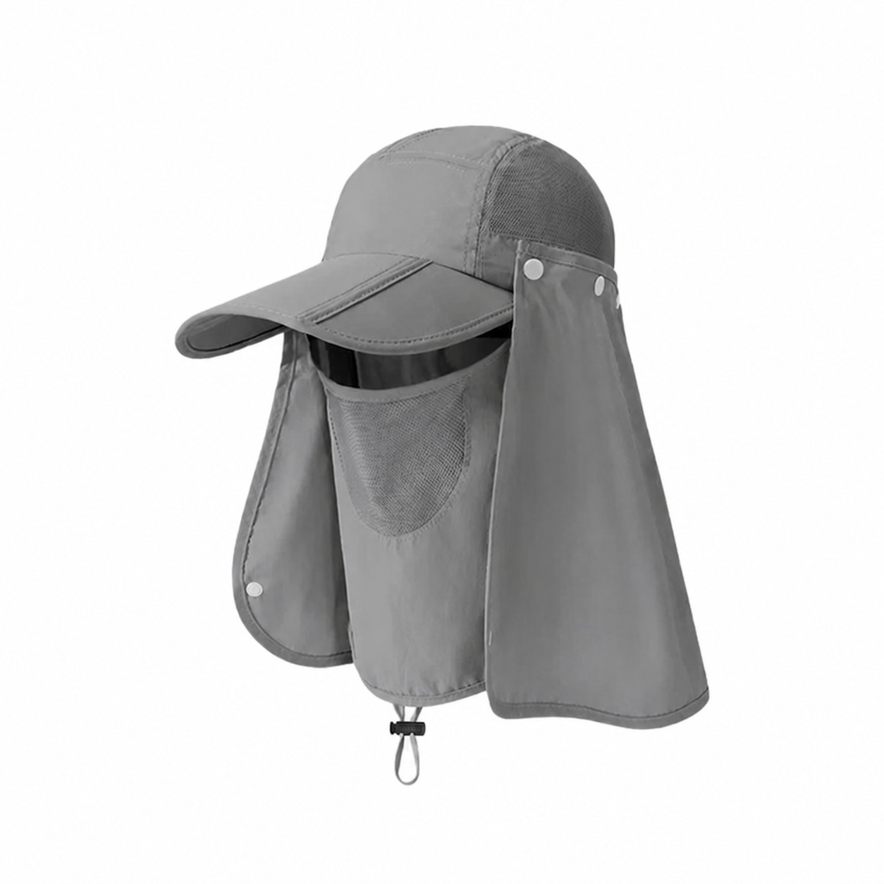 Sun Hat With Face Drape — Gray