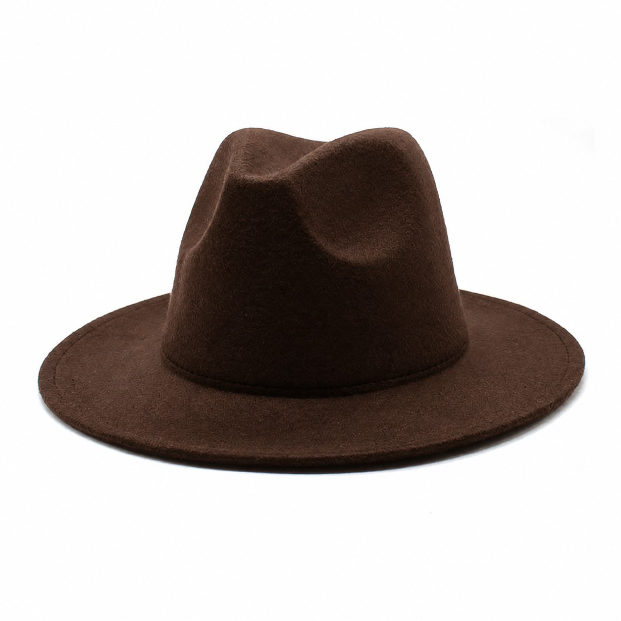 Polyester Wide Brim Fedora Hat — Coffee Brown