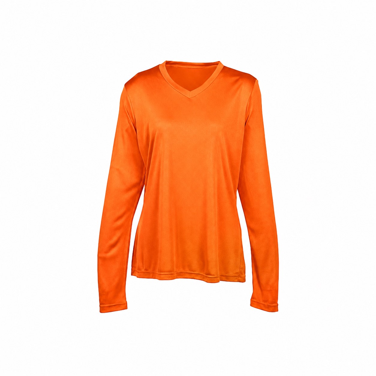 Ladies Polyester V Neck Performance Shirt — Orange