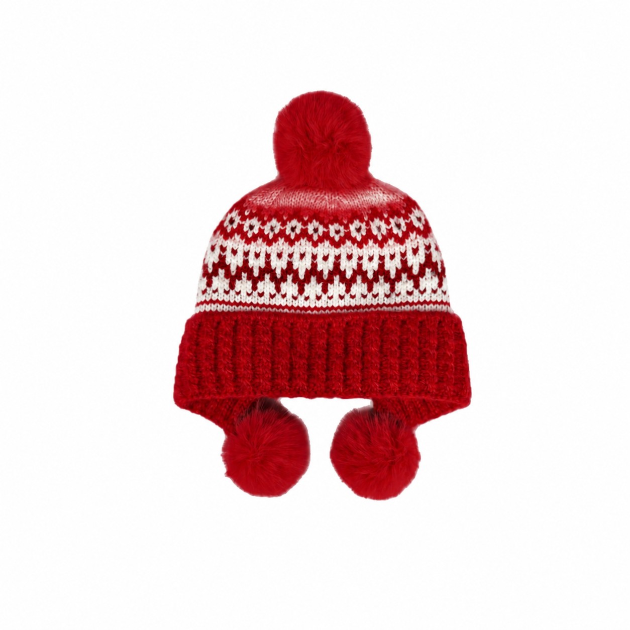 Fair Isle Wool Blend Earflap Beanie — Red