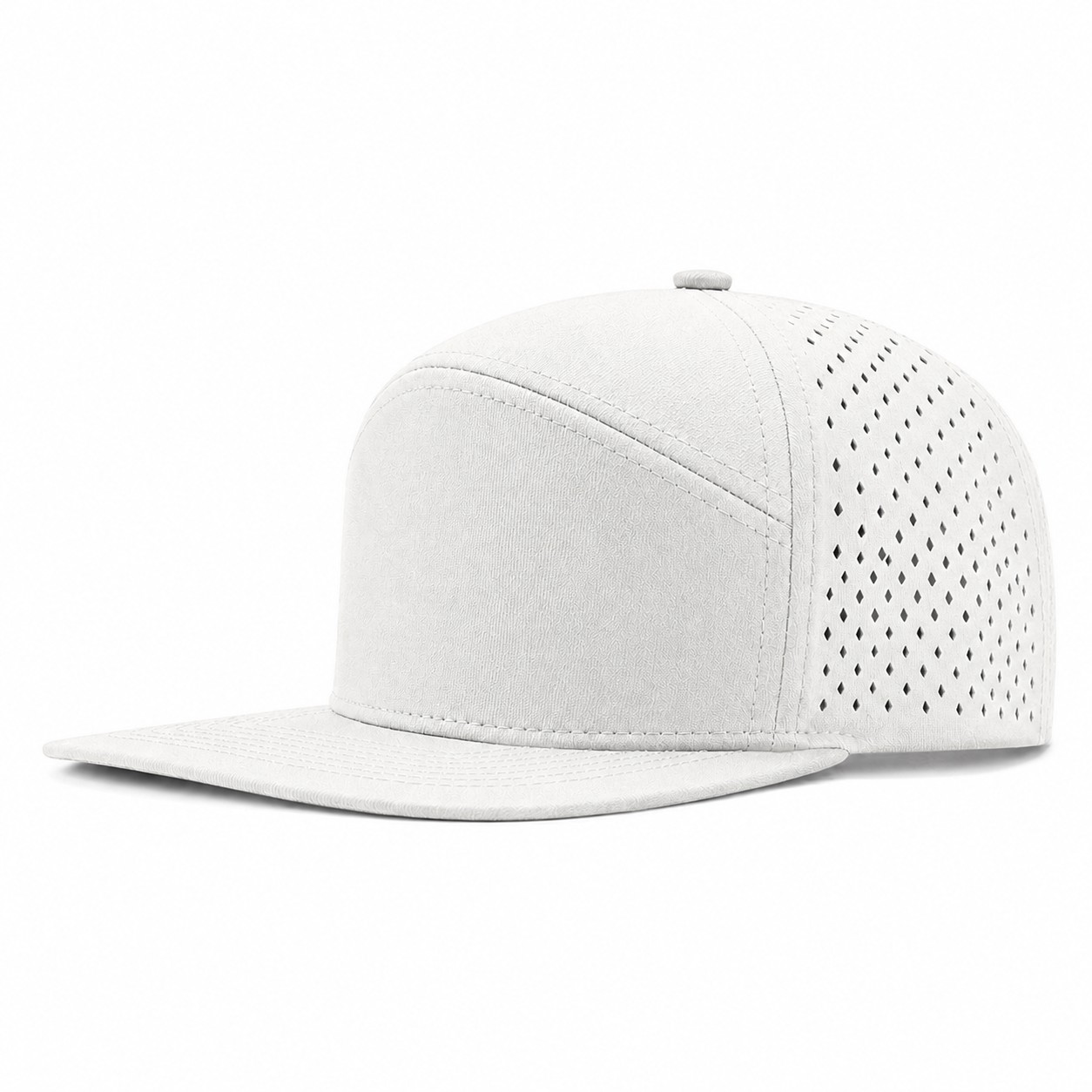 Polyester Flat Brim Snapback Cap — White