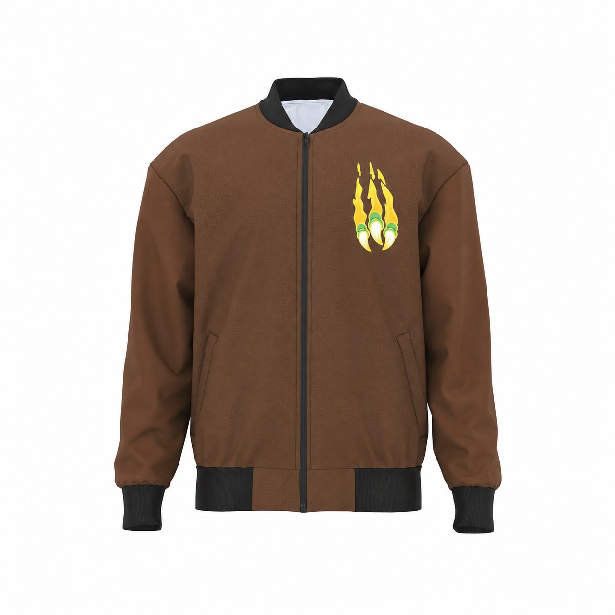 Polyester Smooth Surface Bomber Jacket — Brown