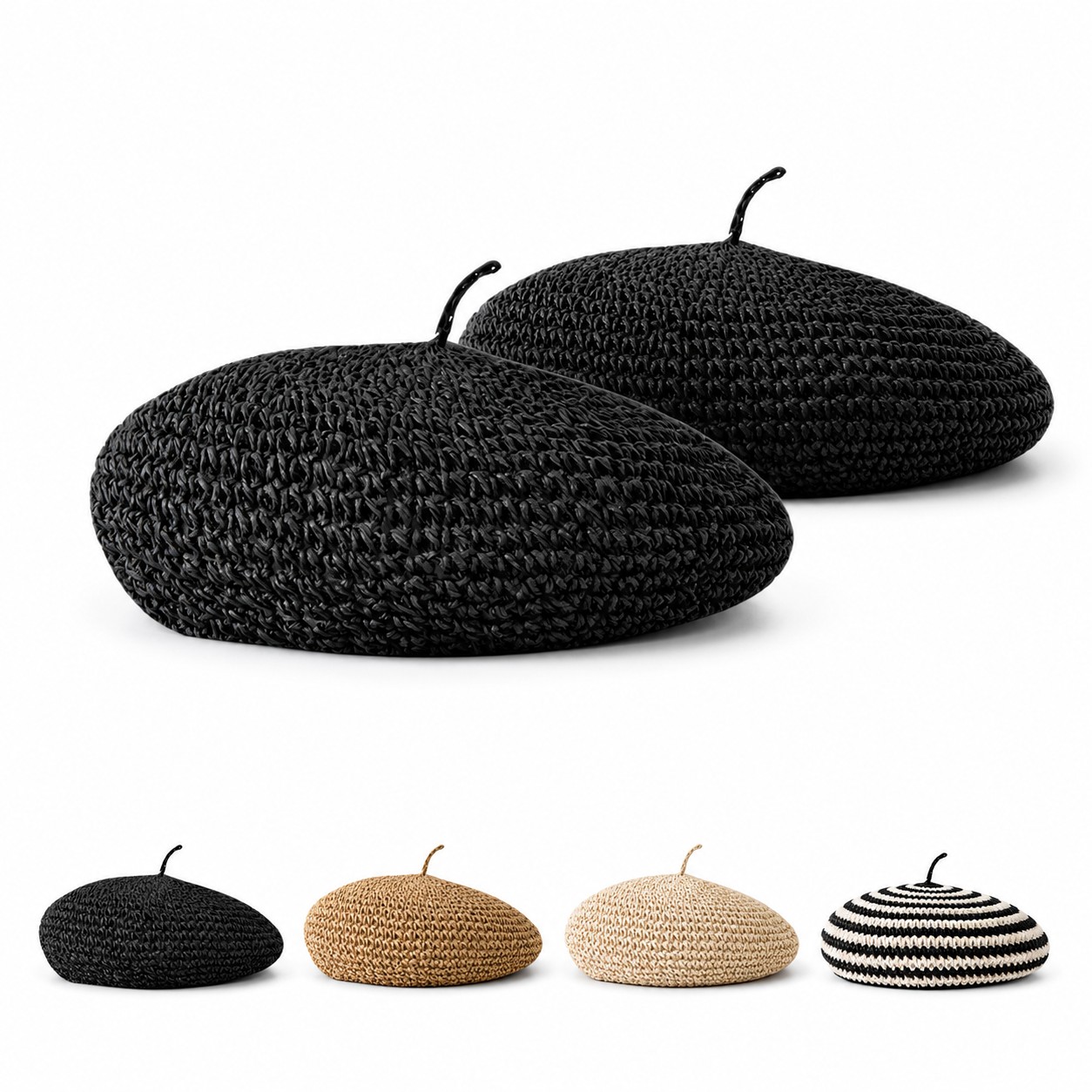 Straw Hollow Knit Beret Sun Hat